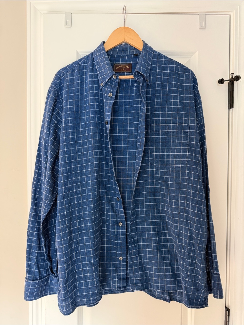 Men's Blue Windowpane Button-Front Dress Shirt